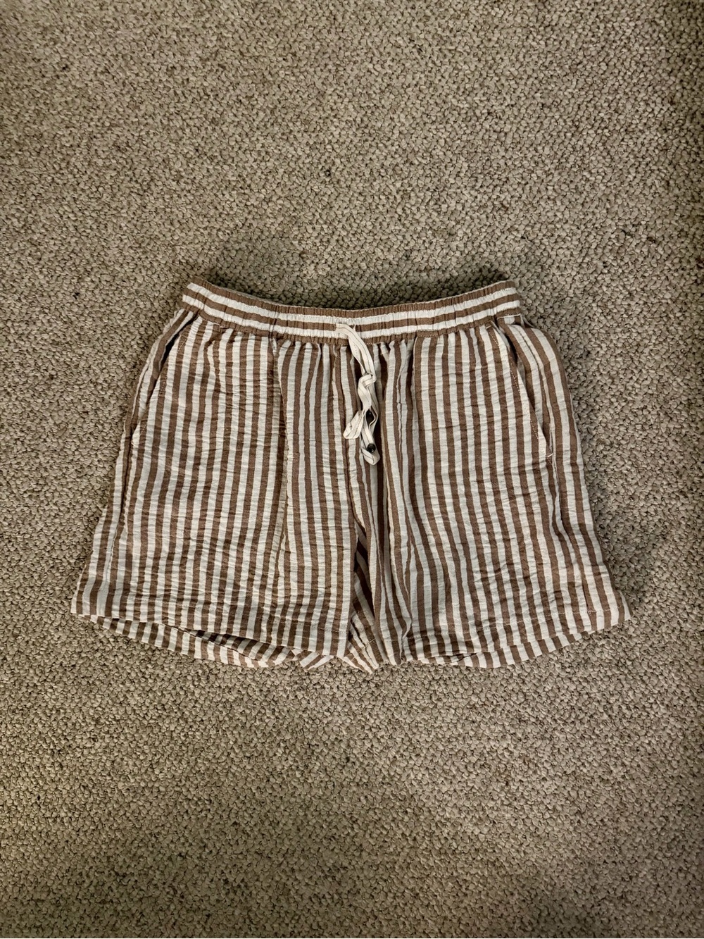 Max Studio Brown and White Striped Drawstring Shorts
